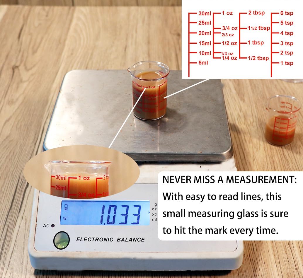 High Borosilicate Glass Measuring Cup with V-Shaped Spout, 30ml (1oz) | Pack of 2 – Precision Glass
