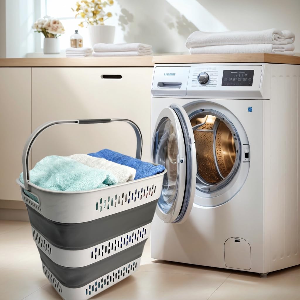 SAMMART 40L (10.5 Gallon) Collapsible Plastic Laundry Basket with Handles - Foldable Pop Up Storage