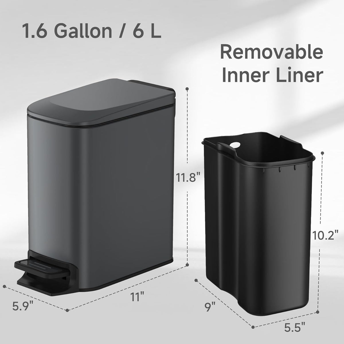 TIPGO Slim Bathroom Trash Can with Lid Soft Close, 6 Liter / 1.6 Gallon Stainless Steel Garbage Can