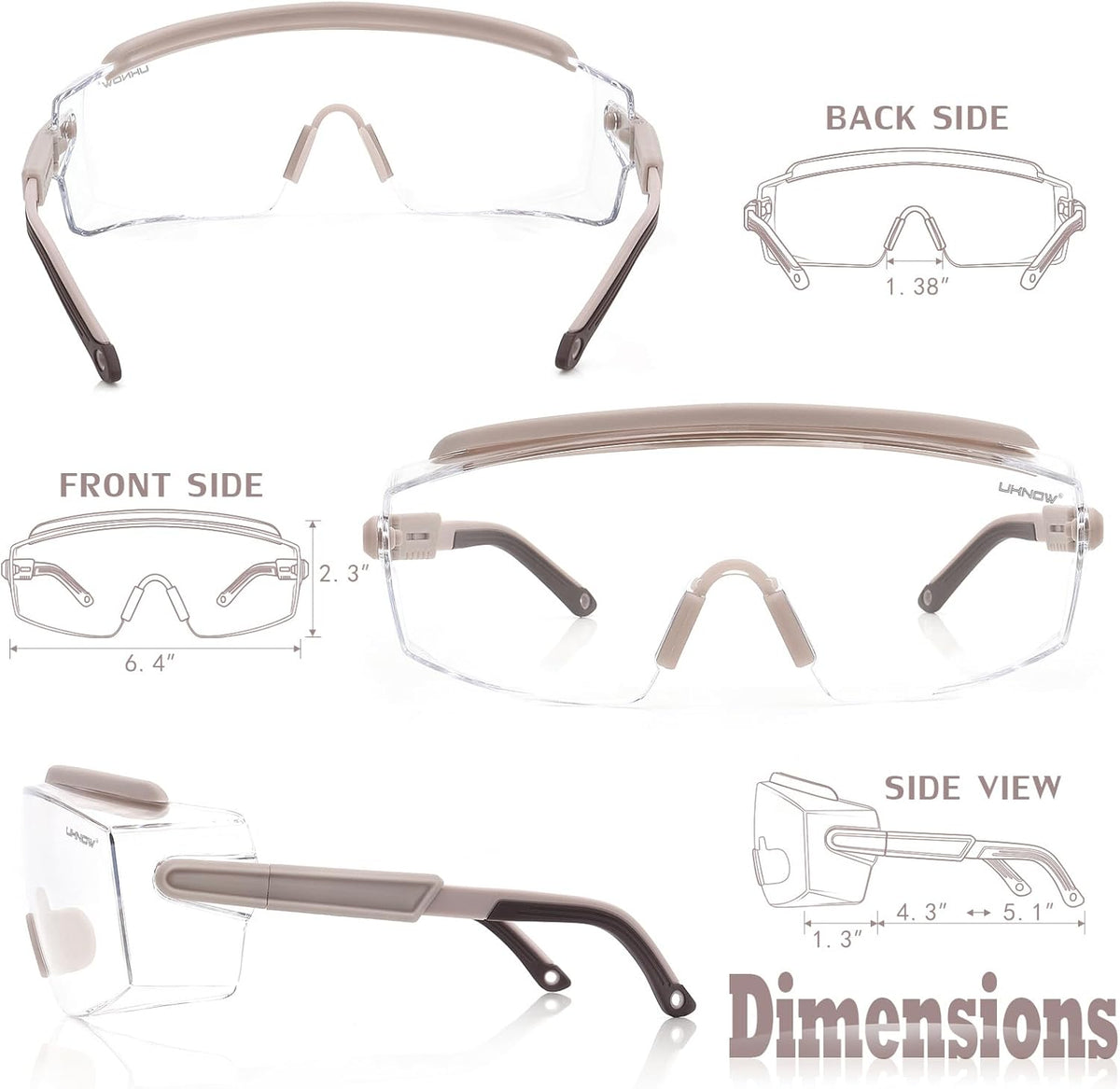 UKNOW Safety Goggles Over Glasses, Safety Glasses Anti Fog Wraparound Eye Protection, Protective