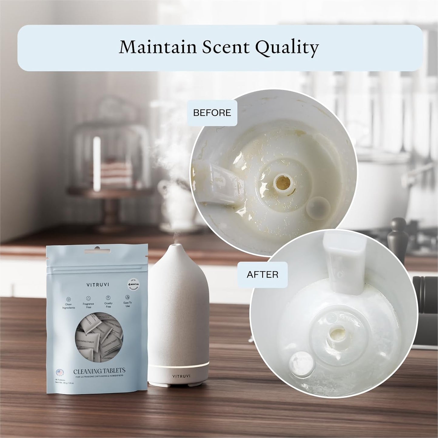 VITRUVI Cleaning Tablets for Diffusers & Humidifiers | Removes Stains & Residue, Prevents Buildup