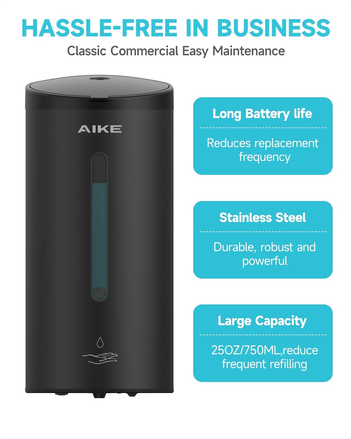 AIKE Automatic Wall Mount Liquid Soap Dispenser, Commercial Stainless Steel with 25oz Large