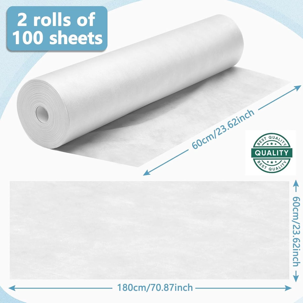 Tudomro 2 Roll Disposable Non Woven Bed Sheets 24 x 71 Inch Massage Table Paper Covers Non Woven
