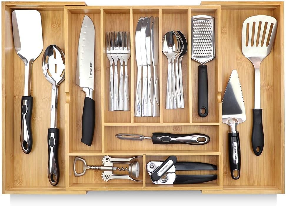 Silverware Organizer - Expandable Kitchen Drawer Organizer - Adjustable Kitchen Drawer Organizer