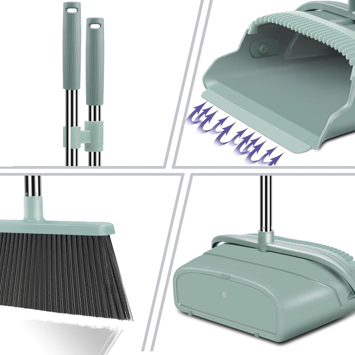 kelamayi Upgrade Broom and Dustpan Set, Large Size and with Long Handle, Upright,Ideal for Indoor