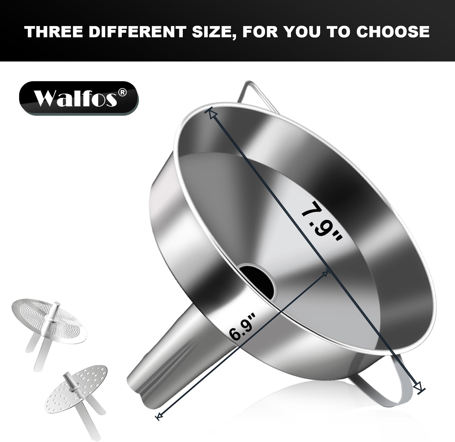 Walfos Extra Large Stainless Steel Funnel with Venting Slot, Kitchen Funnel with 2 Removable