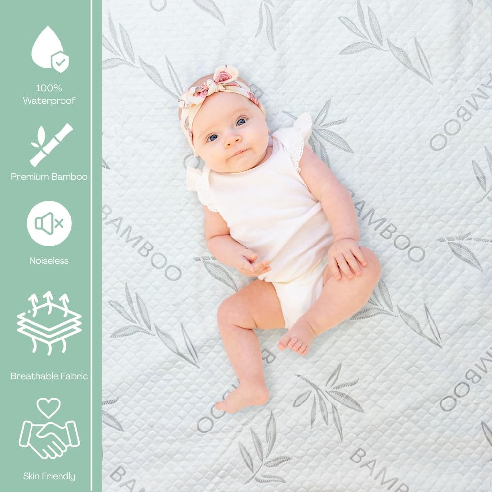 Bamboo Rayon Mattress Protector with Zipper + 2 Pillow Protectors - 100% Waterproof Cooling King
