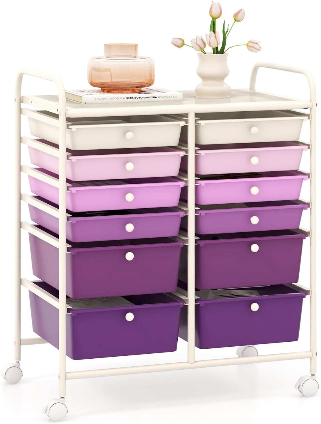 GOFLAME 12-Drawer Rolling Storage Cart, Multipurpose Organizer Cart with 2 Sizes Plastic Drawers
