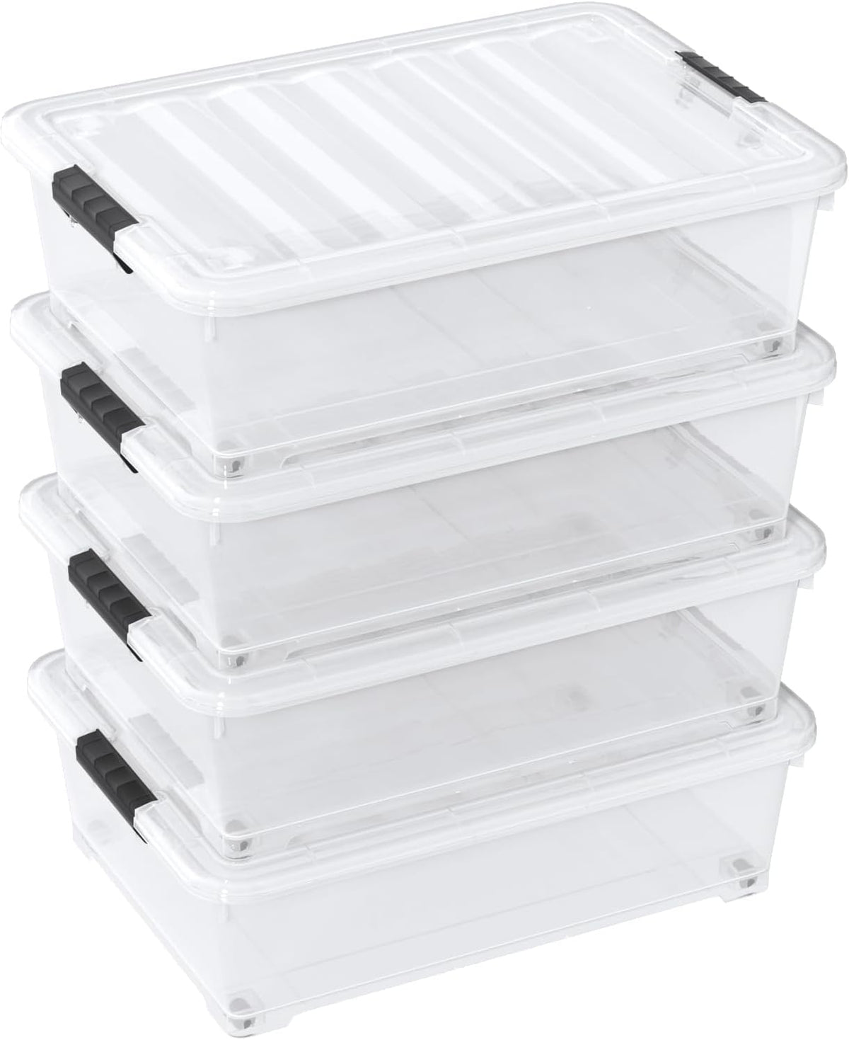 25 Quart Clear Under Bed Storage Container with Wheels, 4 Packs Stackable Plastic Underbed Bin with