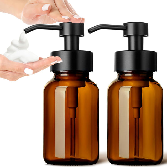GMISUN Foaming Soap Dispenser, 8.5 fl oz / 250ml Amber Glass Foam Soap Dispenser for Bathroom &