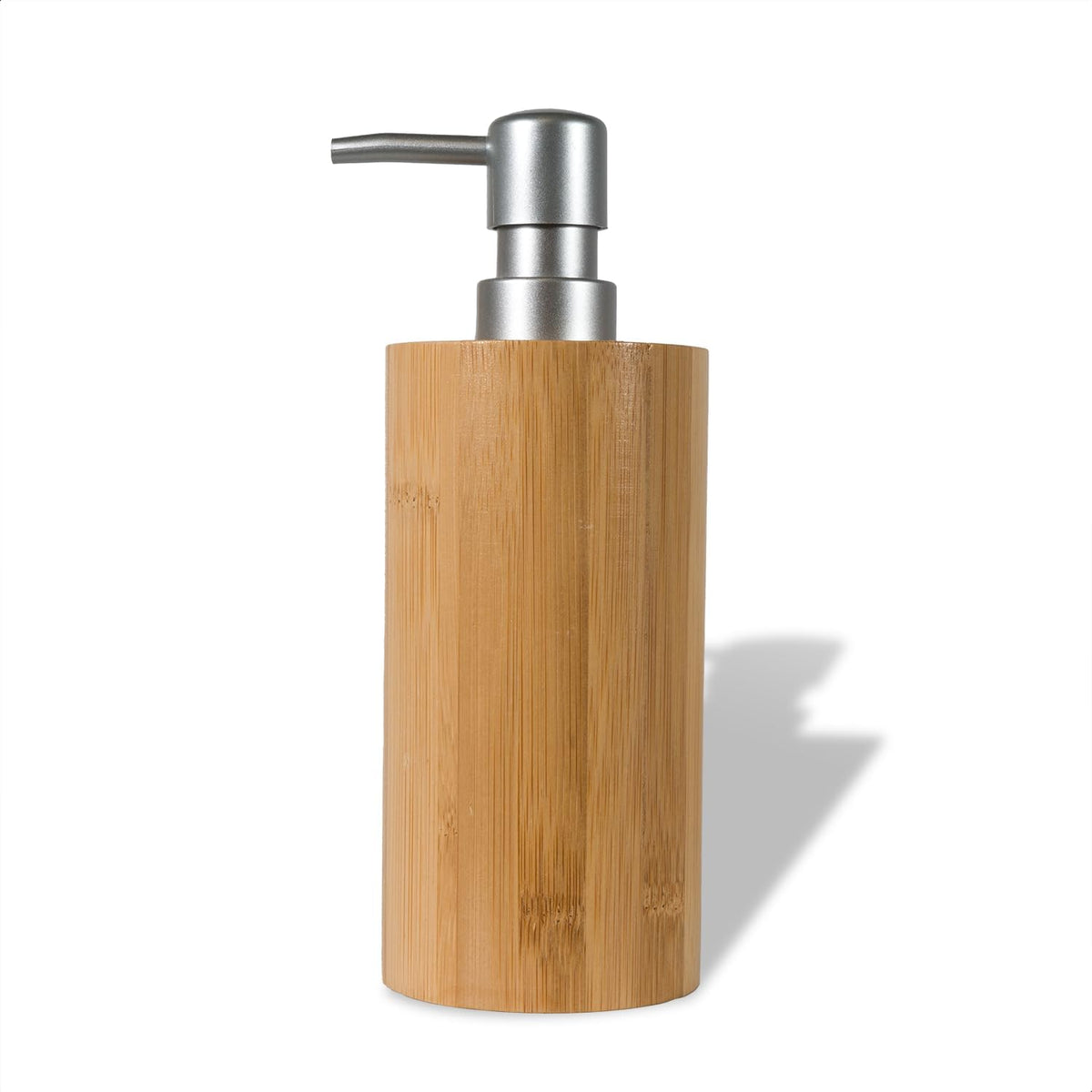 Natural Bamboo Liquid Soap Dispenser, 10 oz with Silver Plastic Pump, Refillable Hand Soap
