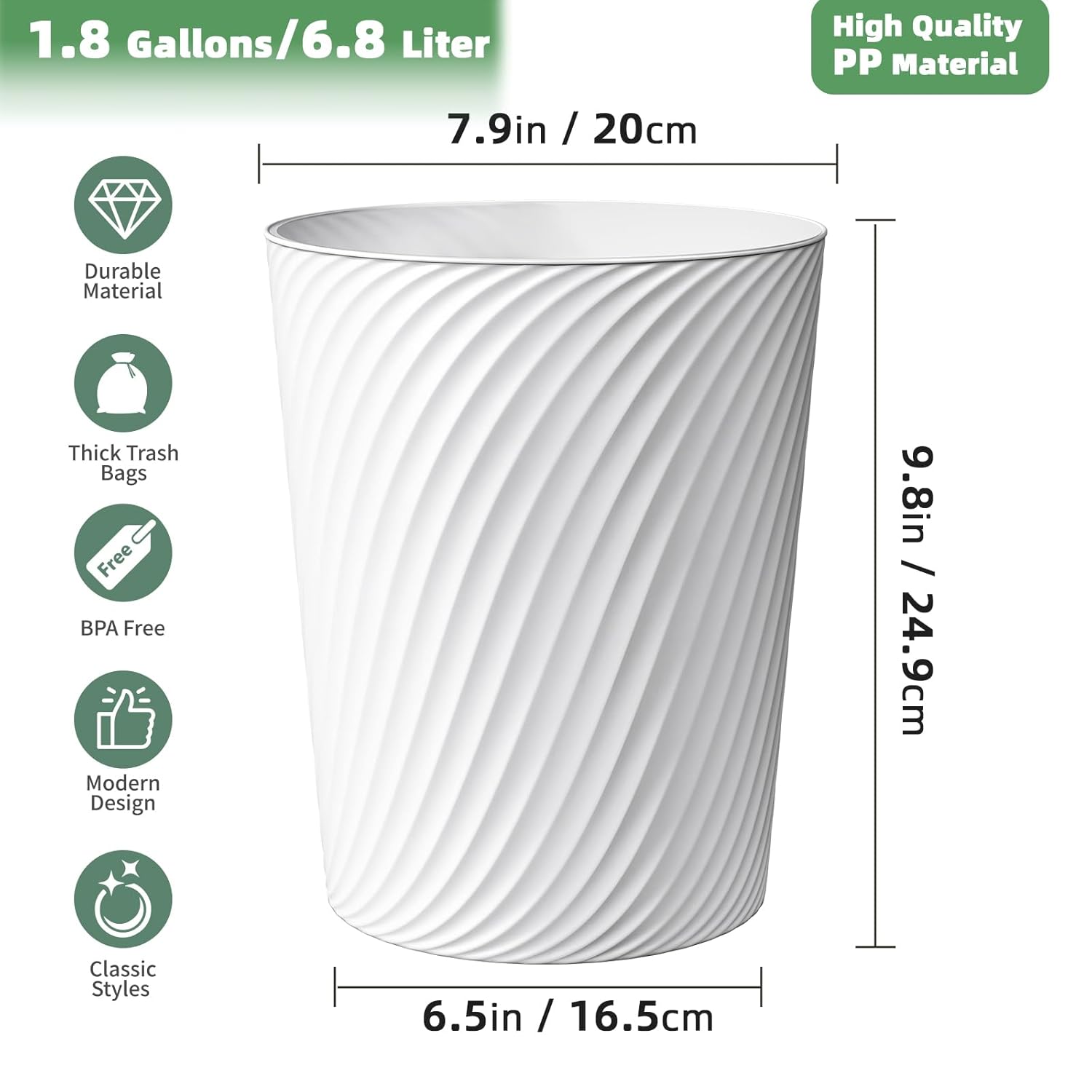 Small Trash Can 1.8 Gallons, Bathroom Trash Can & Garbage Can with 6 Trash Bags, Bedroom Trash Bin