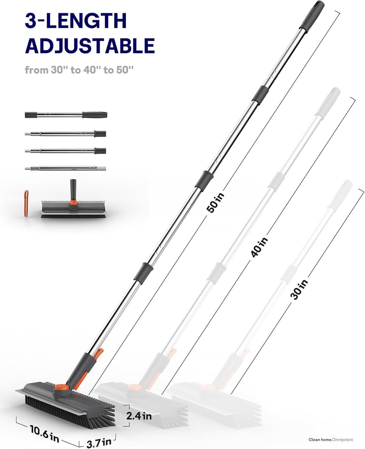 Floor Scrub Brush with Long Handle, 3 in 1 Multi-angle Swivel Right Angled Bristle Floor Scrubber
