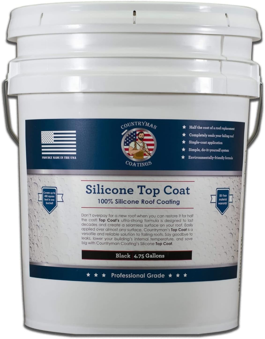 Countryman Coatings 100% Silicone Roof Coating - Restore Your Roof in a Day - Seal Leaks, Cracks