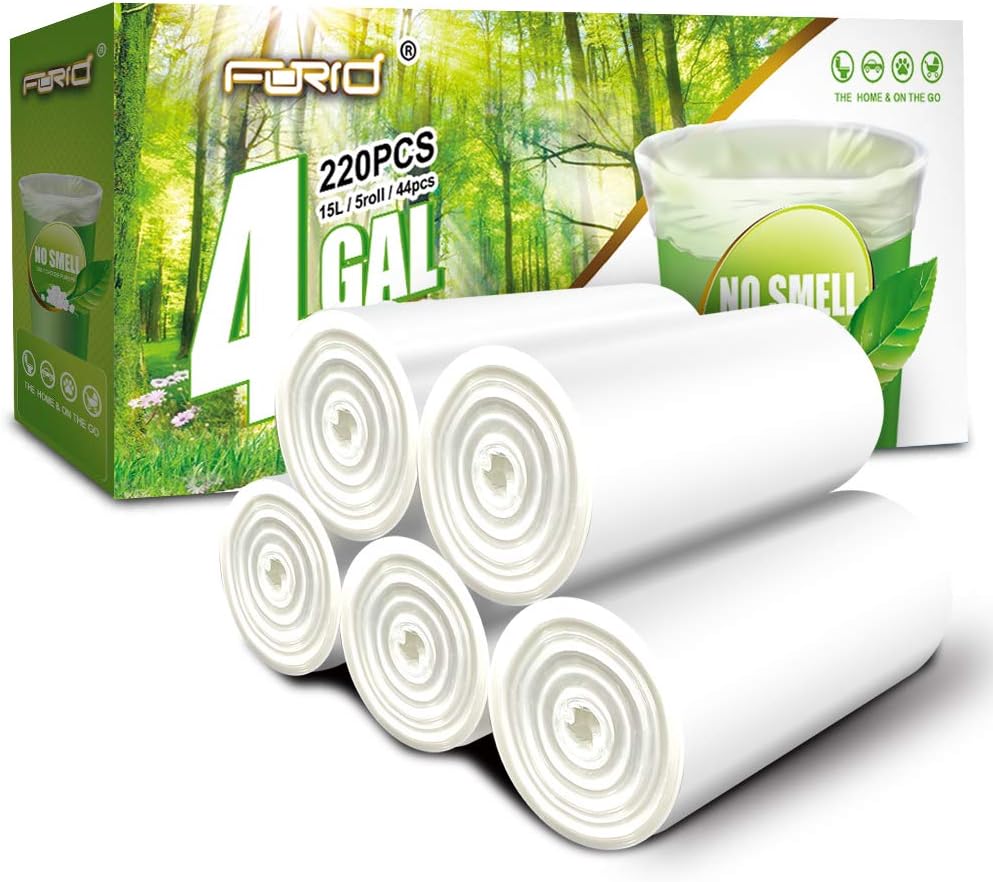 FORID Clear Small Trash Bags - 4 Gallon Garbage Bags Wastebasket Bin Liners 220 Count Plastic Trash