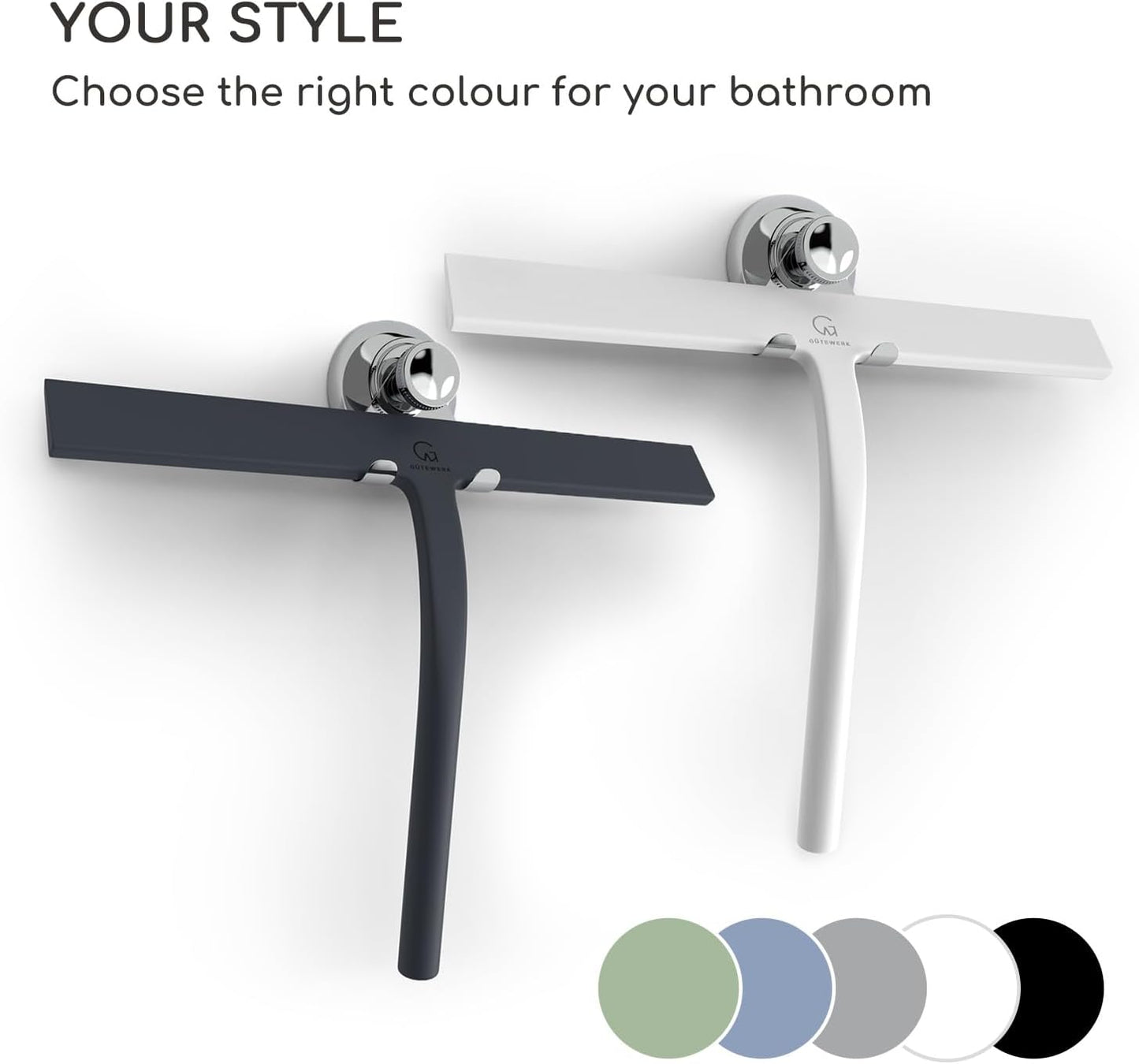 GÜTEWERK Shower Squeegee for Glass Doors, Silicone Window Squeegee, Bathroom and Glass Cleaning