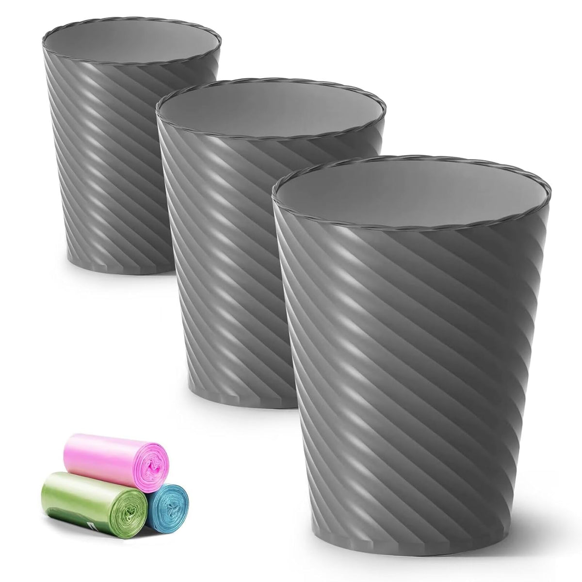 Bathroom Trash Can, 3 Pack 1.8 Gallons Small Trash Can with Trash Bags, Bathroom Garbage Can