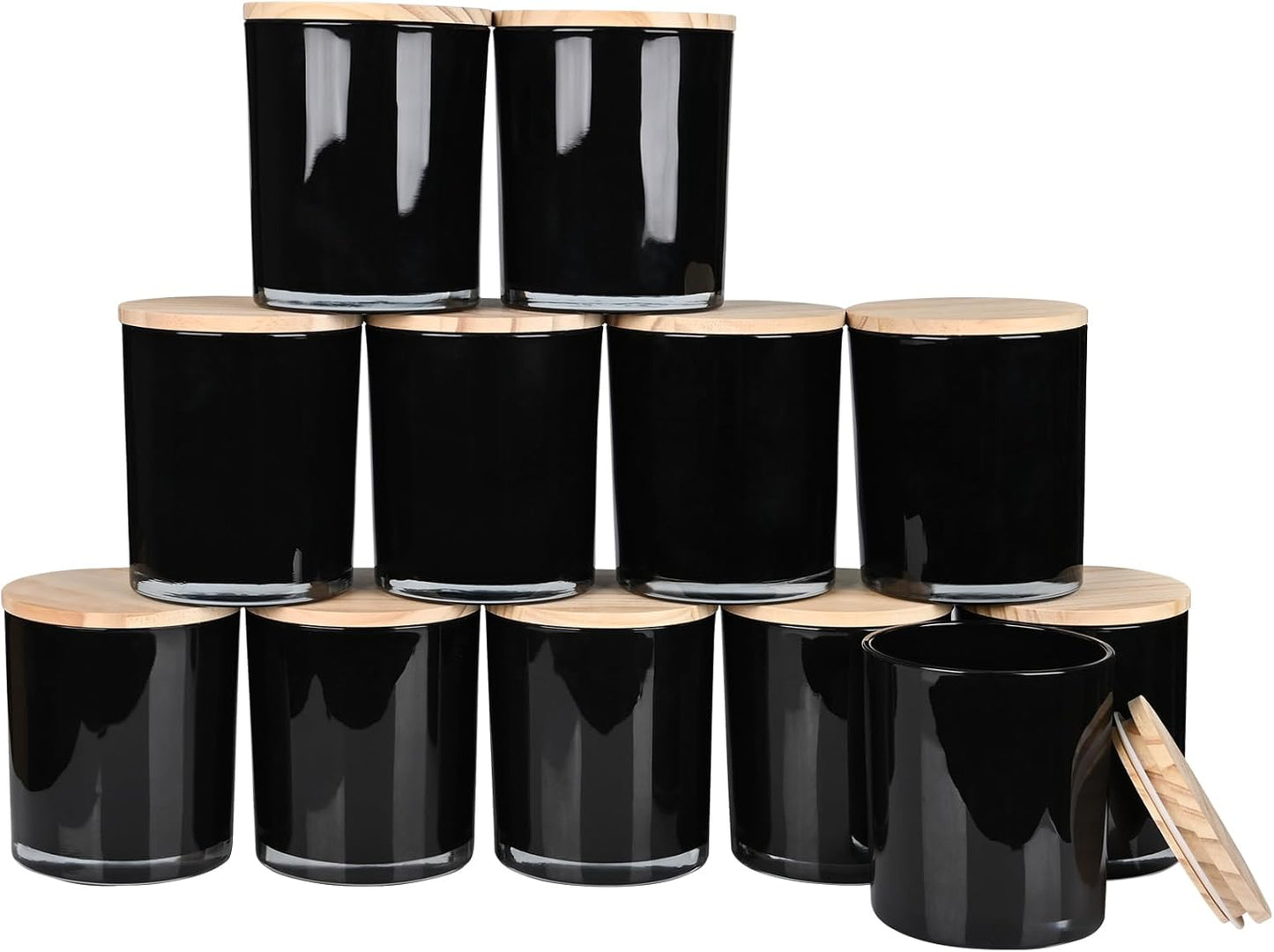 Thick Candle Jars for Making Candles 12 Pcs, 14 OZ Empty Jars with Wood Lids for Candle Making