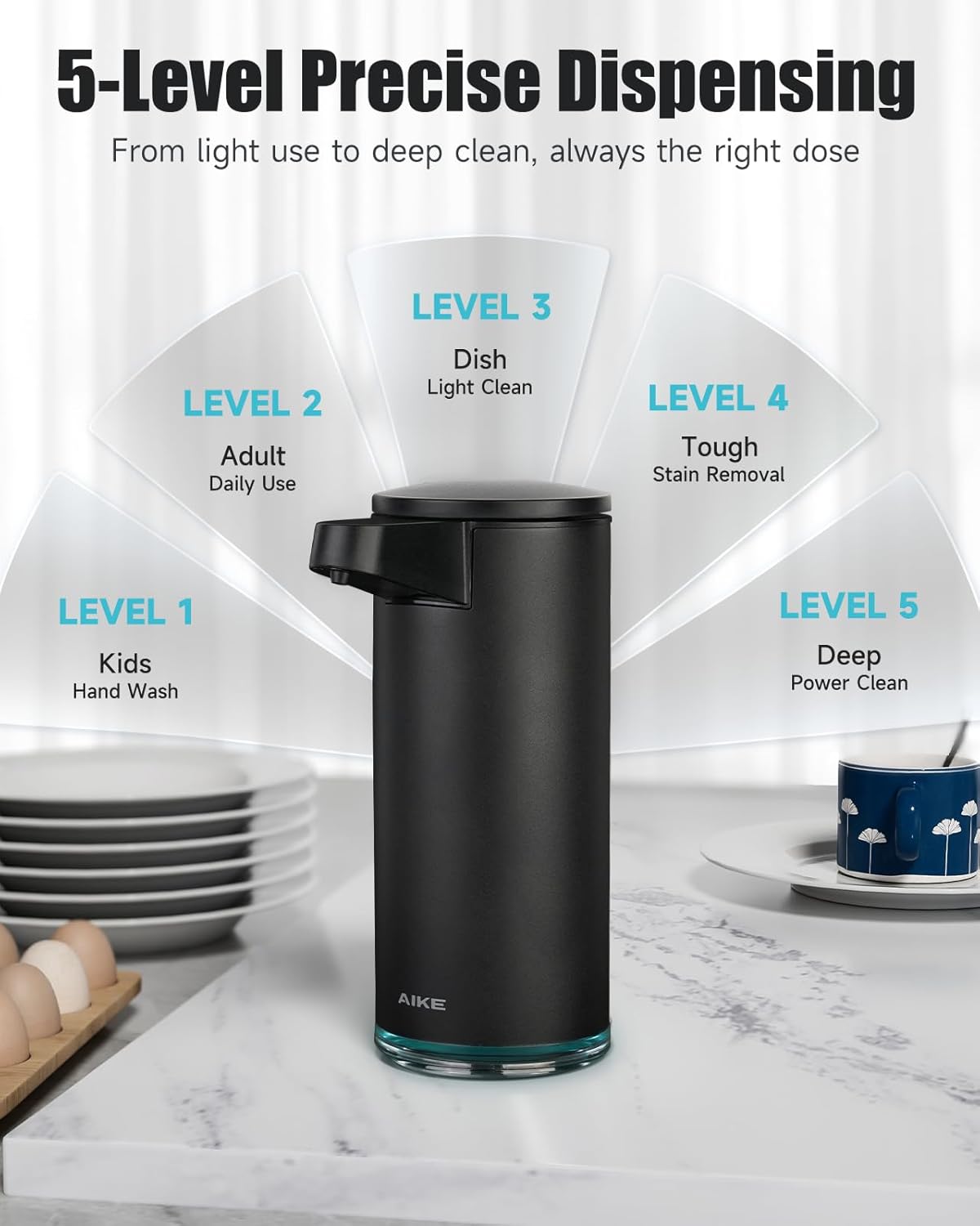 AIKE SensePro Automatic Soap Dispenser Type-C Rechargable, Stainless Matte Black Coating 12.8