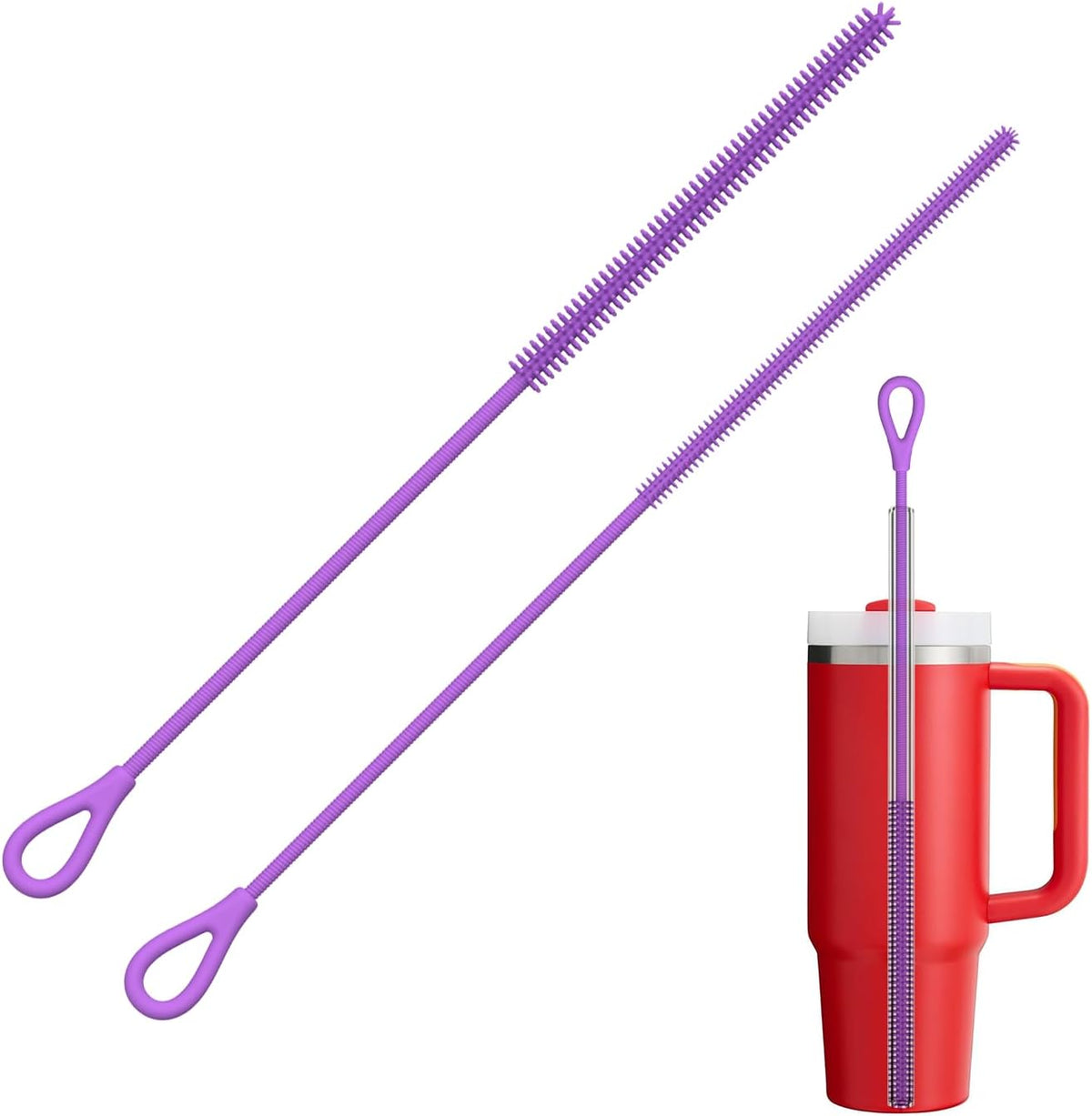 YOTIME Silicone Straw Cleaner Brush, 2Pcs Reusable Straw Brush Extra Long for Cleaning Tumbler with