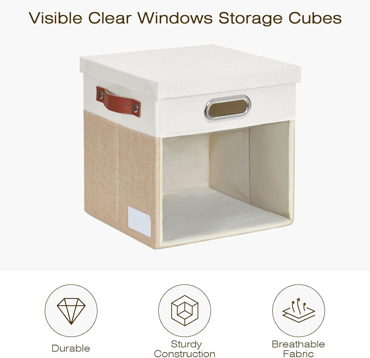 Fabric Storage Cubes with Clear Windows and Lids 11'' Foldable Storage Bins with 3 Handles