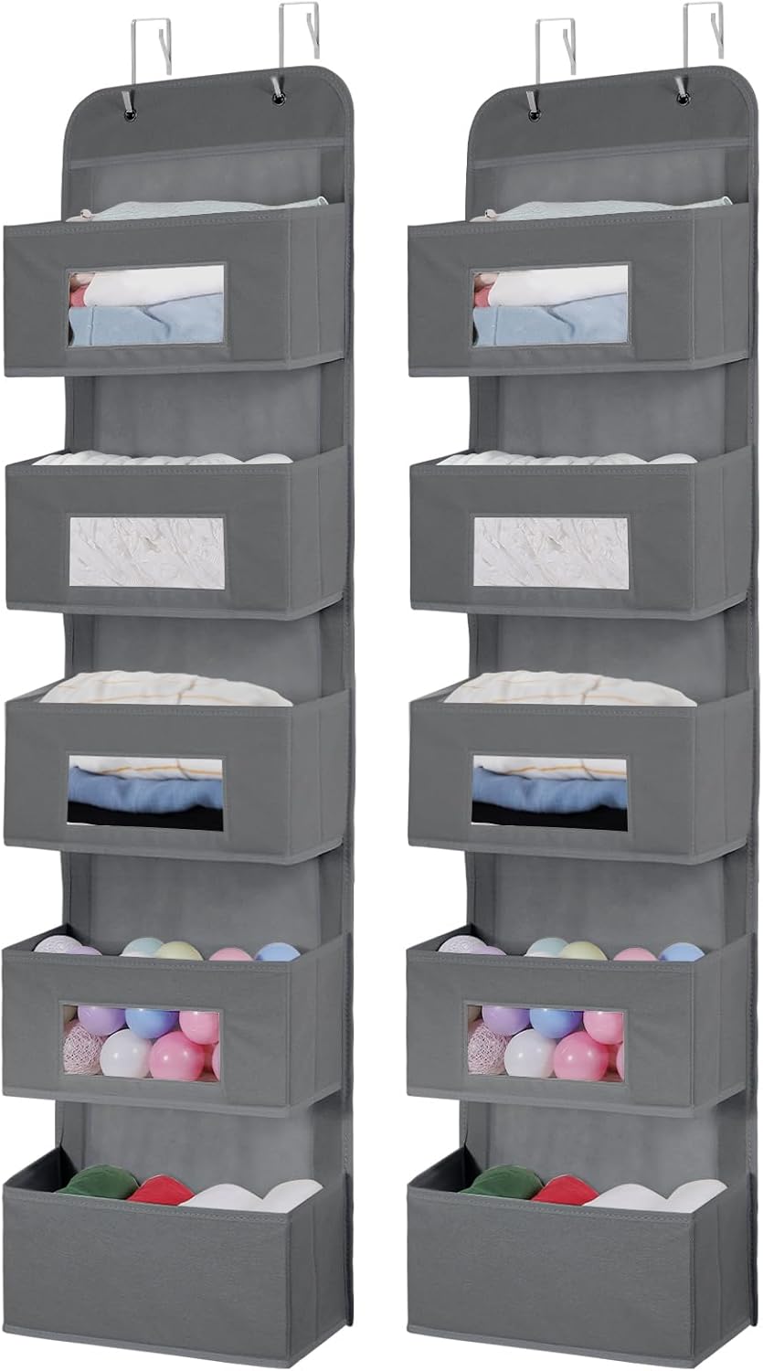 5-Shelf Over The Door Hanging Organizer with 2 Metal Hooks，5 Pocket Over The Door Wall Mount