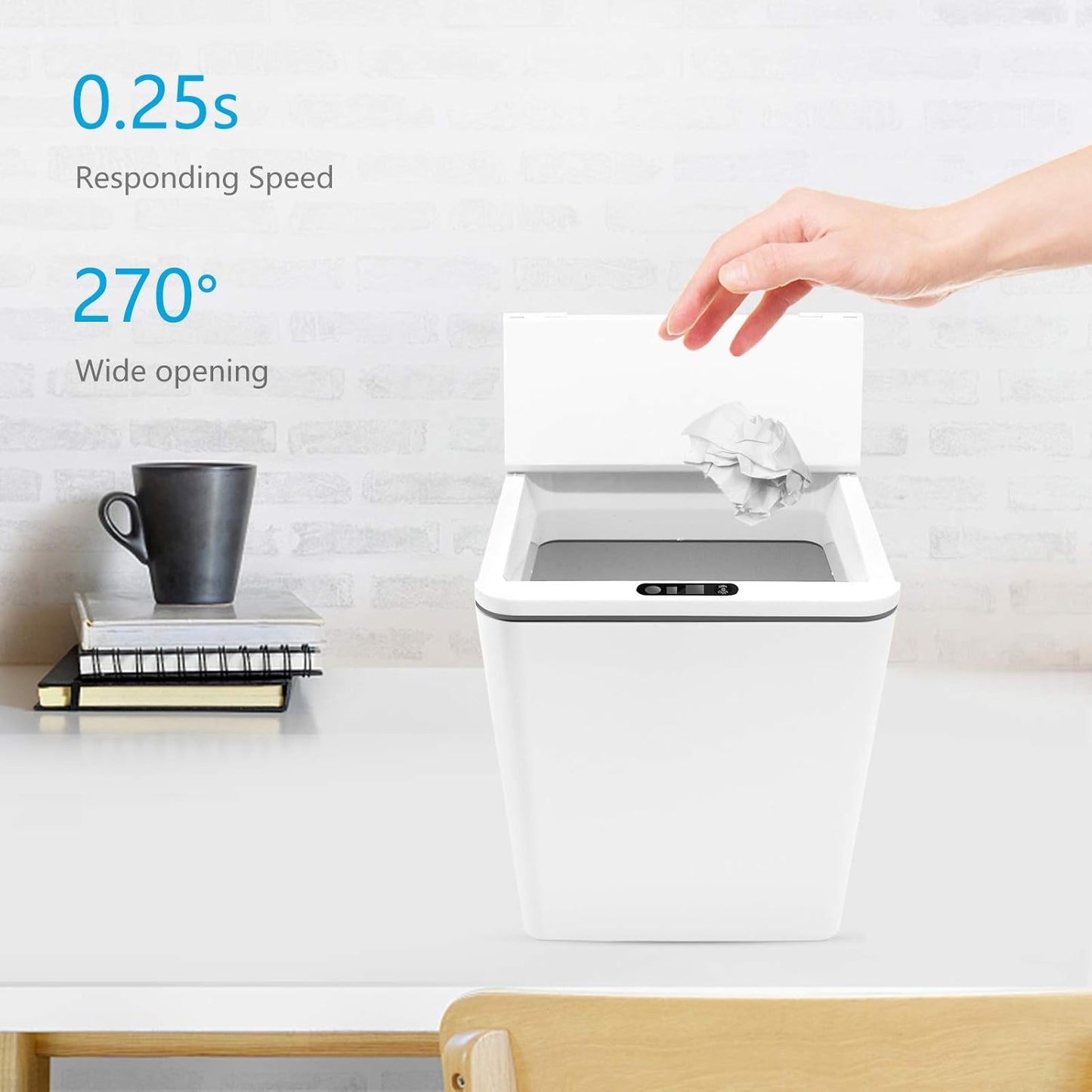 Automatic Small Countertop Trash Can with Lid, 1.5 Gal/6L Toucheless Mini Waste Bin for Office