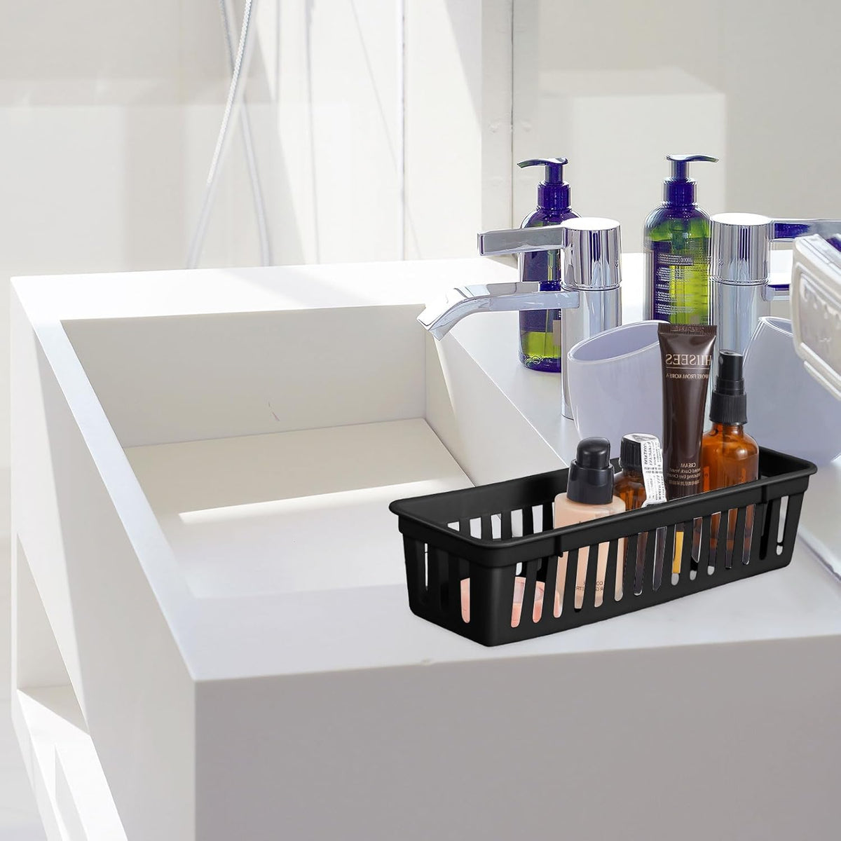 Domensi 24 Pcs Slim Plastic Storage Baskets Tray for Organizing 10.25 x 3.25 x 2.5 Inch Small