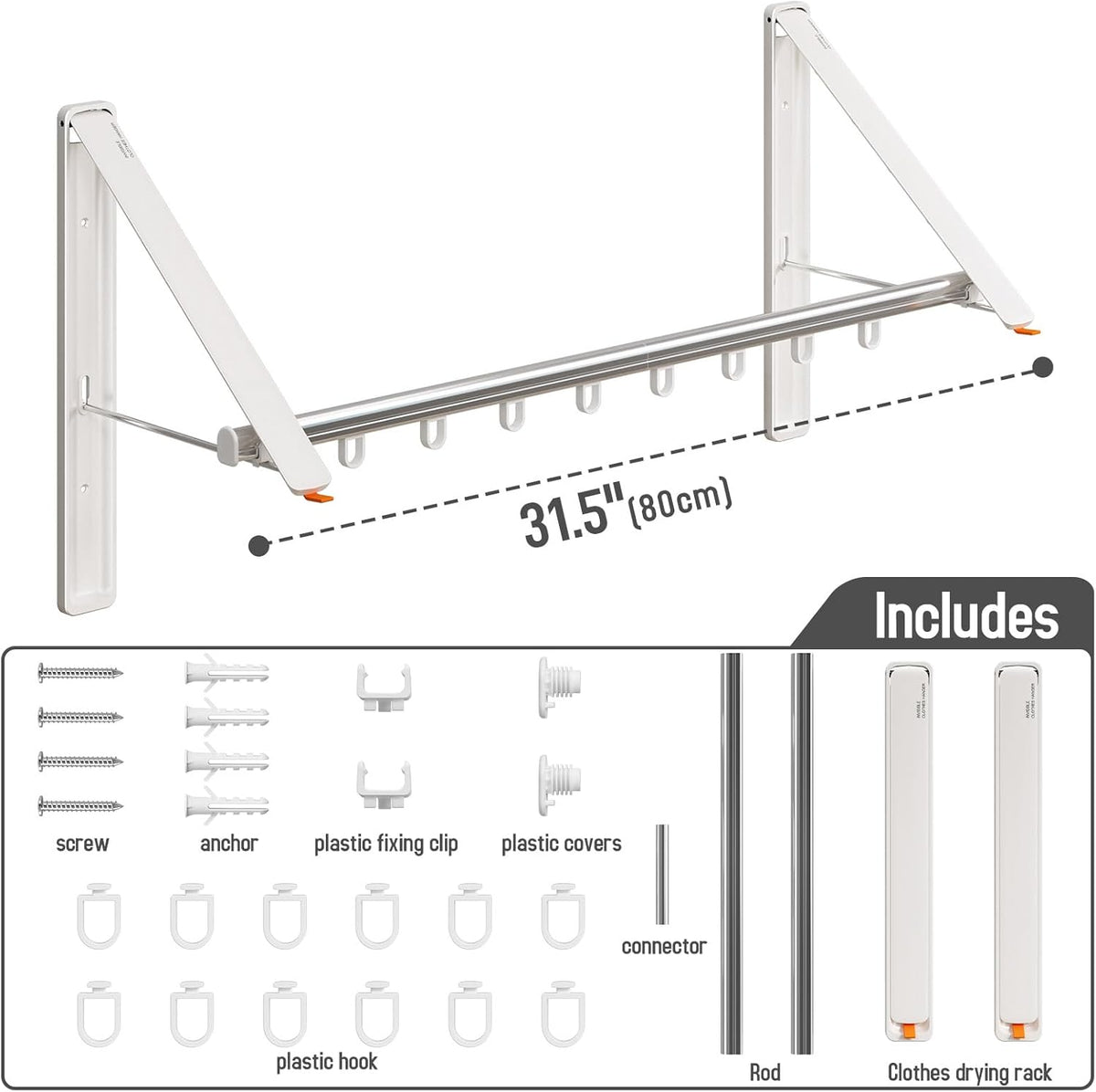 Clothes Drying Rack Retractable, Wall Mounted Clothes Hanger Rack for Laundry Room, Laundry Drying