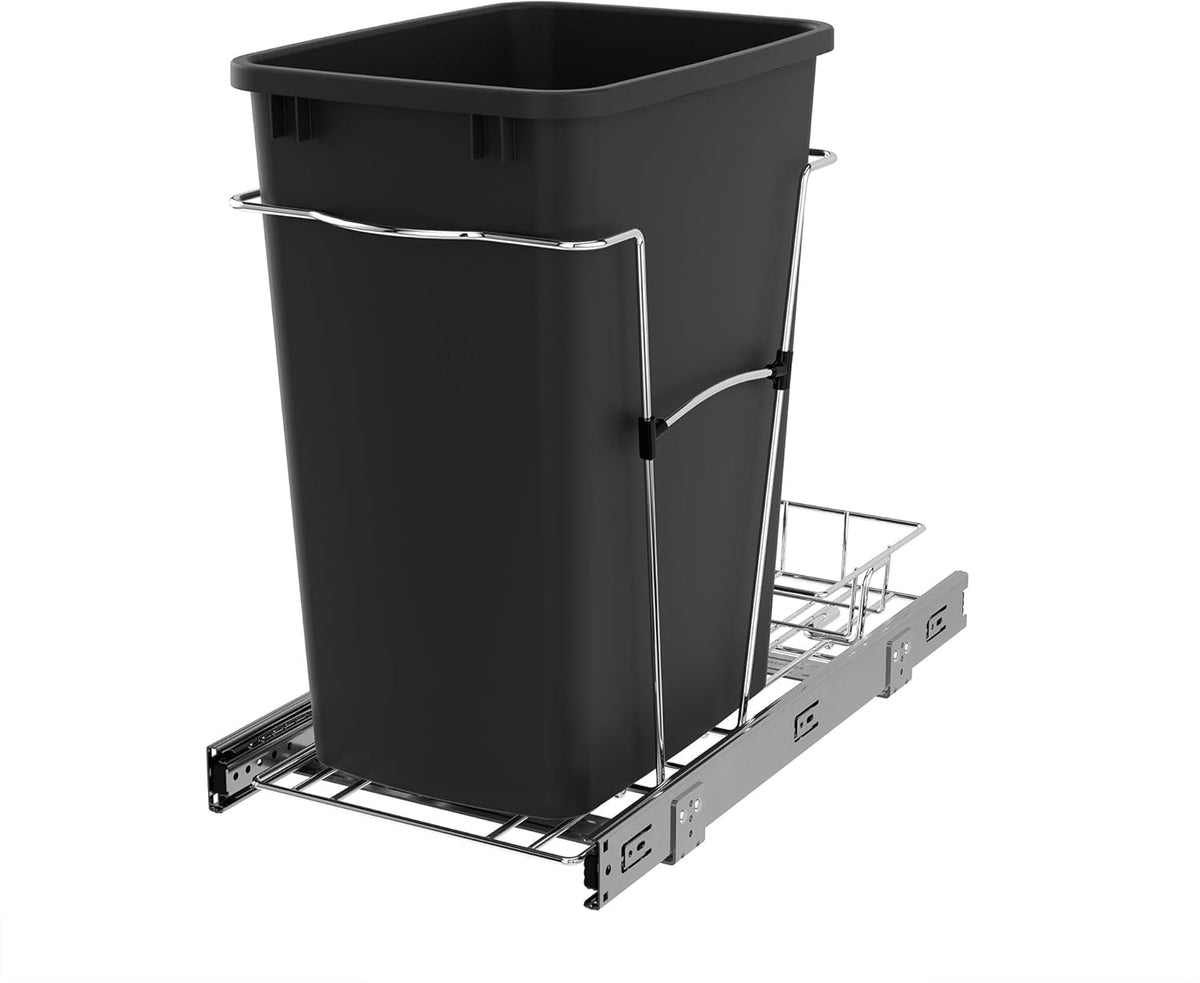 Rev-A-Shelf RV-12KD-18C S 35-Quart Chrome Wire Bottom Mount Pullout Kitchen Waste Trash Can