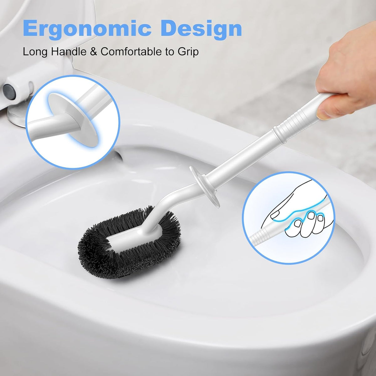 HAMITOR Toilet Bowl Brush Holder Set: Curved Design with Holder for Deep Cleaning Under Rim