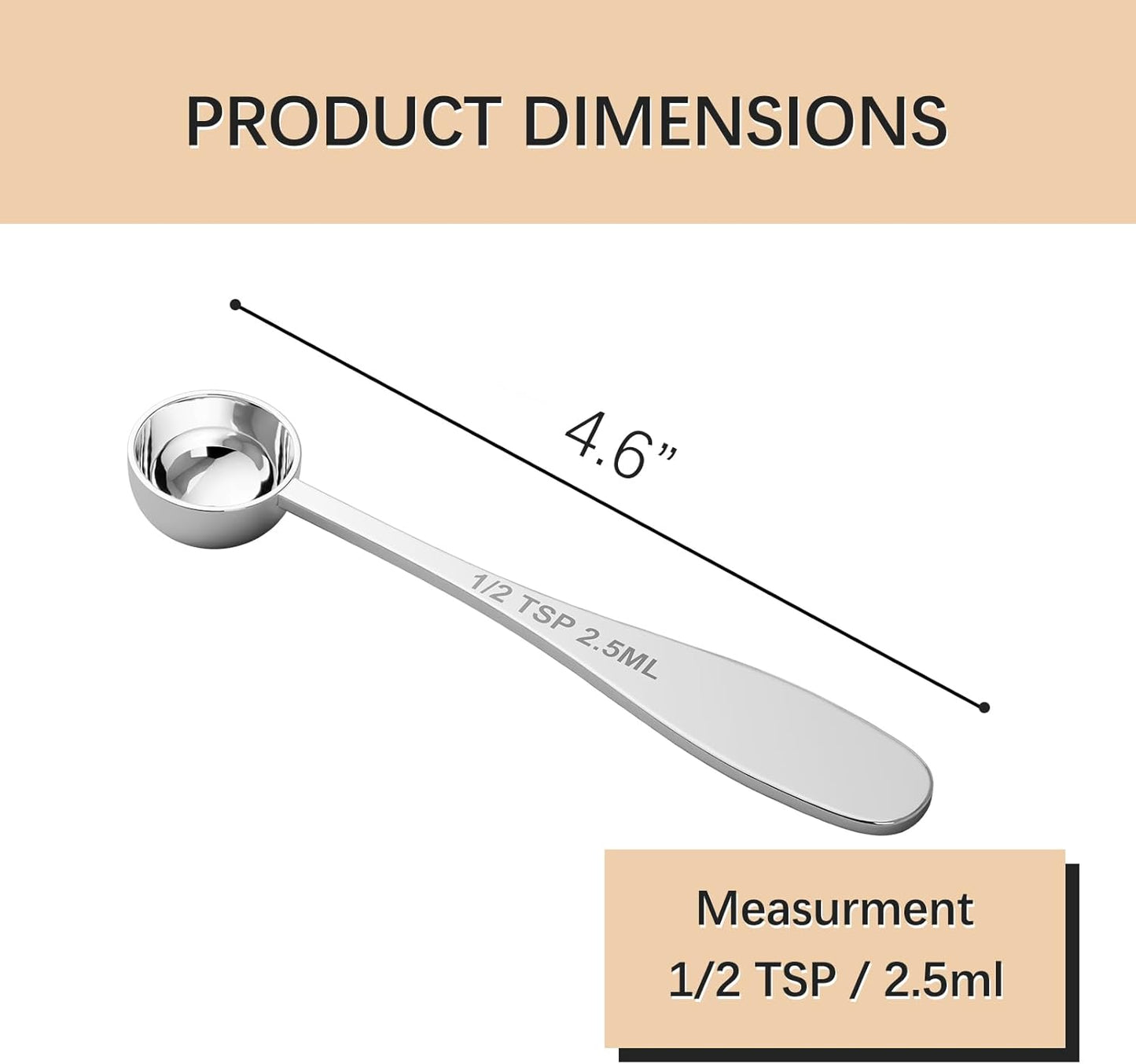 1PCS 1/2tsp(1/6tbsp, 2.5 ml) Single Measuring Spoon, Stainless Steel Individual Teaspoon, Metal