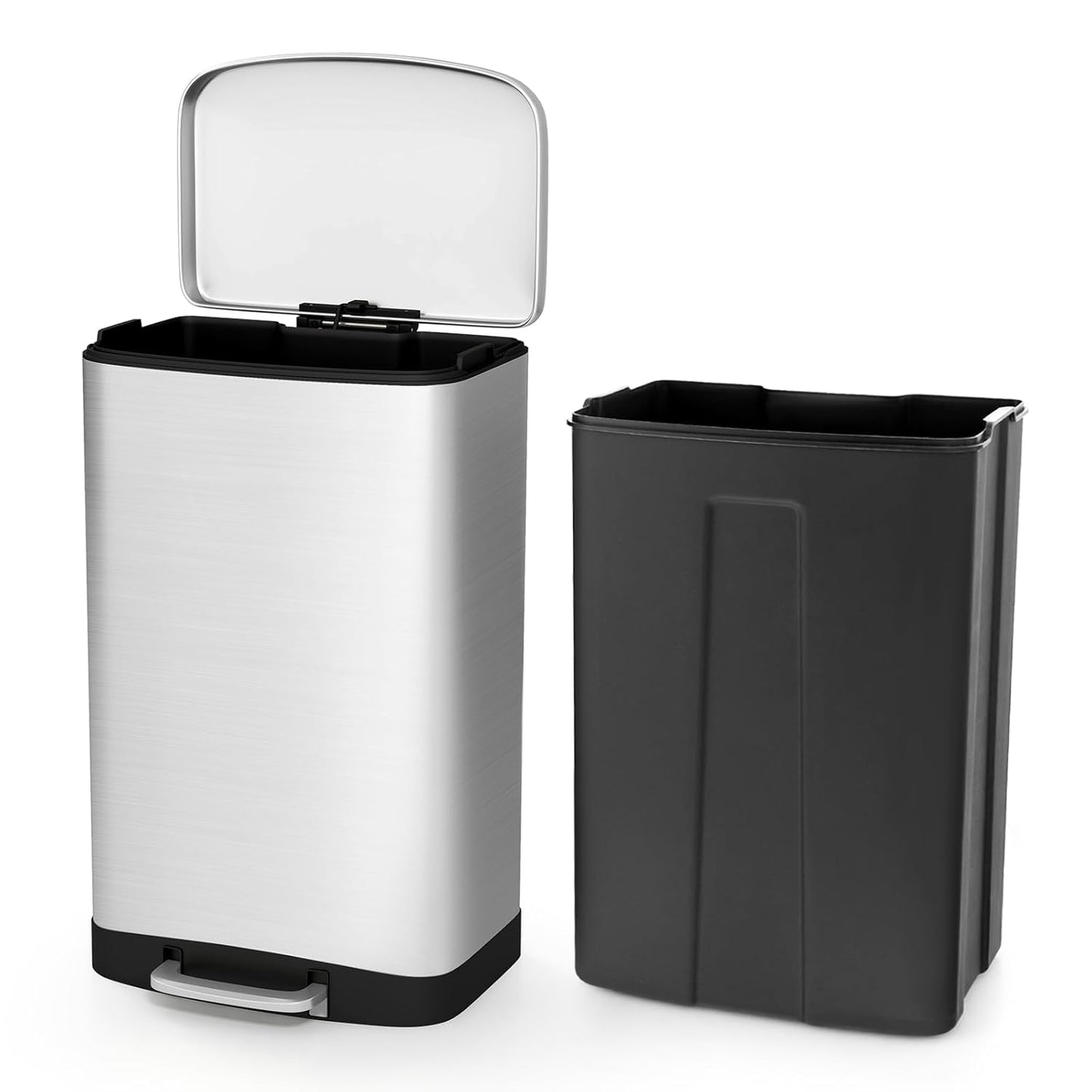 S AFSTAR 13.2 Gal Step Trash Can, 50 Liter Stainless Steel Pedal Trash Bin W/Lock Device & Soft