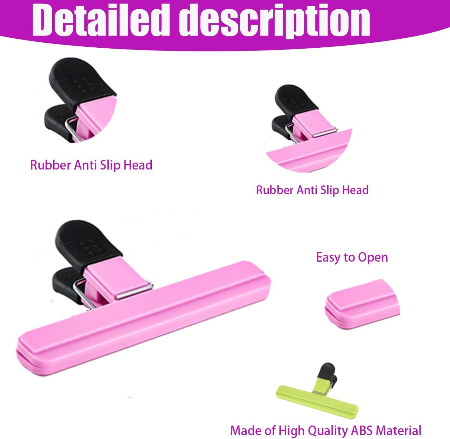 6 Pack Heavy Duty Bag Clip - Large Food Storage Clips for Chips, Snacks, Seal Bags - Durable