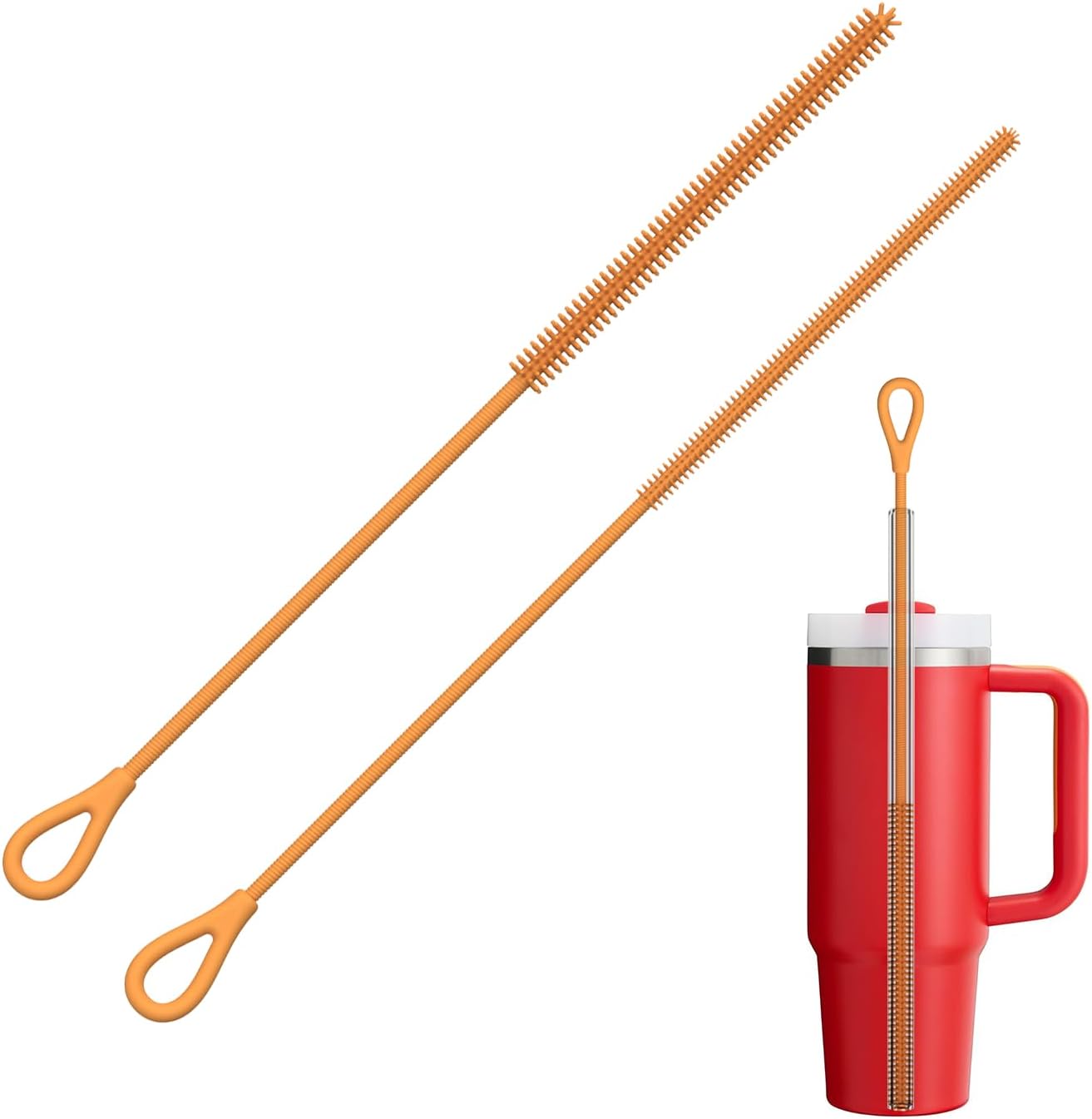 YOTIME Silicone Straw Cleaner Brush, 2Pcs Reusable Straw Brush Extra Long for Cleaning Tumbler with