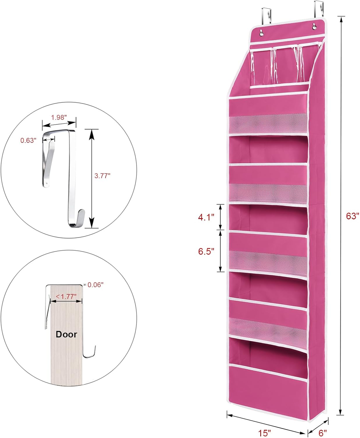 Univivi 6-Shelf Over Door Hanging Organizer Fabric Baby Door Storage with 5 Large Pockets and 3
