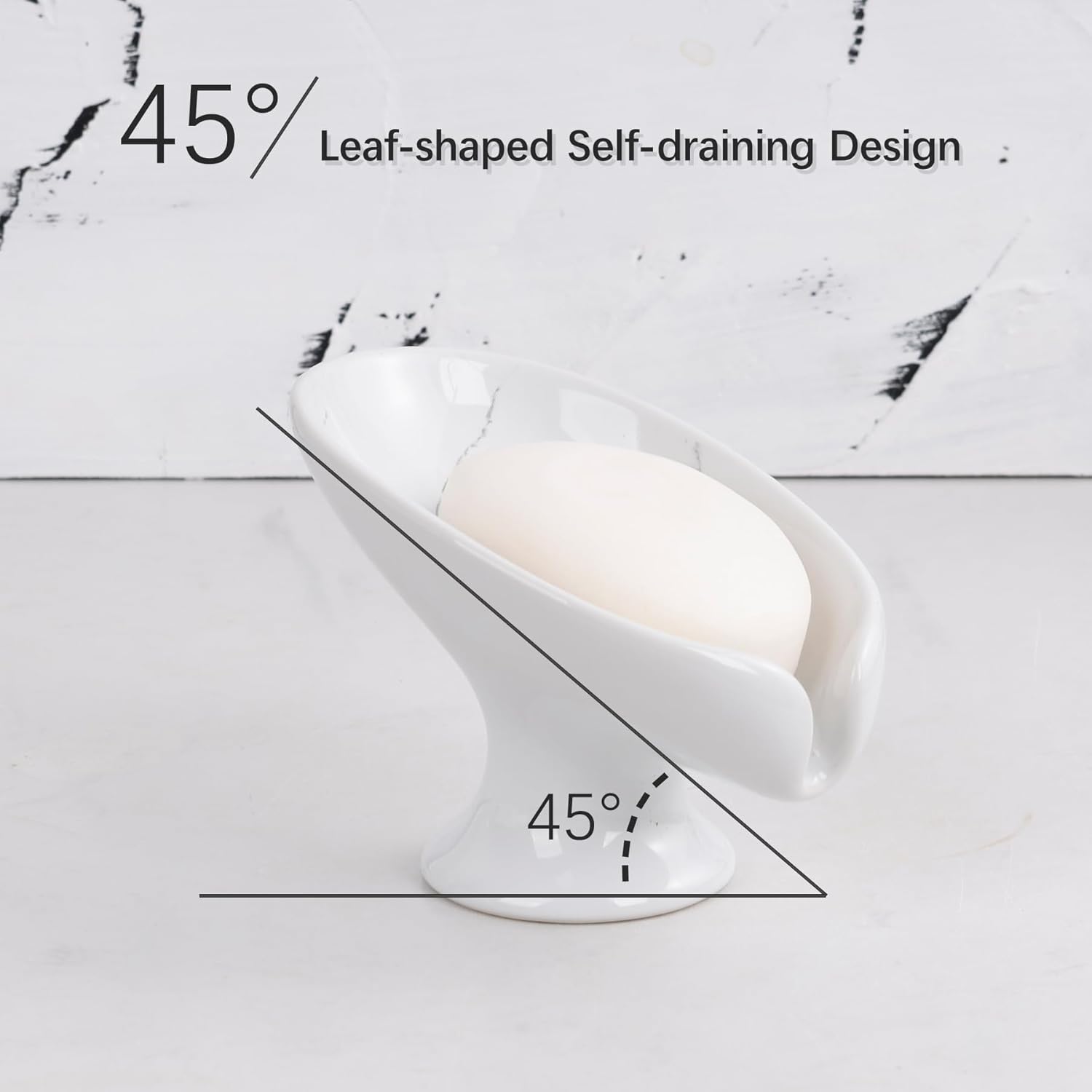 Soap Dish Set, Self Draining Bar Soap Holder for Bathroom Sink, Leaf Shaped Drainage Soap Dish