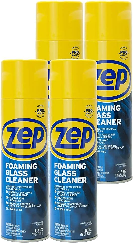 Zep Foaming Glass and Plexiglass Cleaner - 19 oz (Case of 4) ZUFGC19 - Foaming Formula Clings to