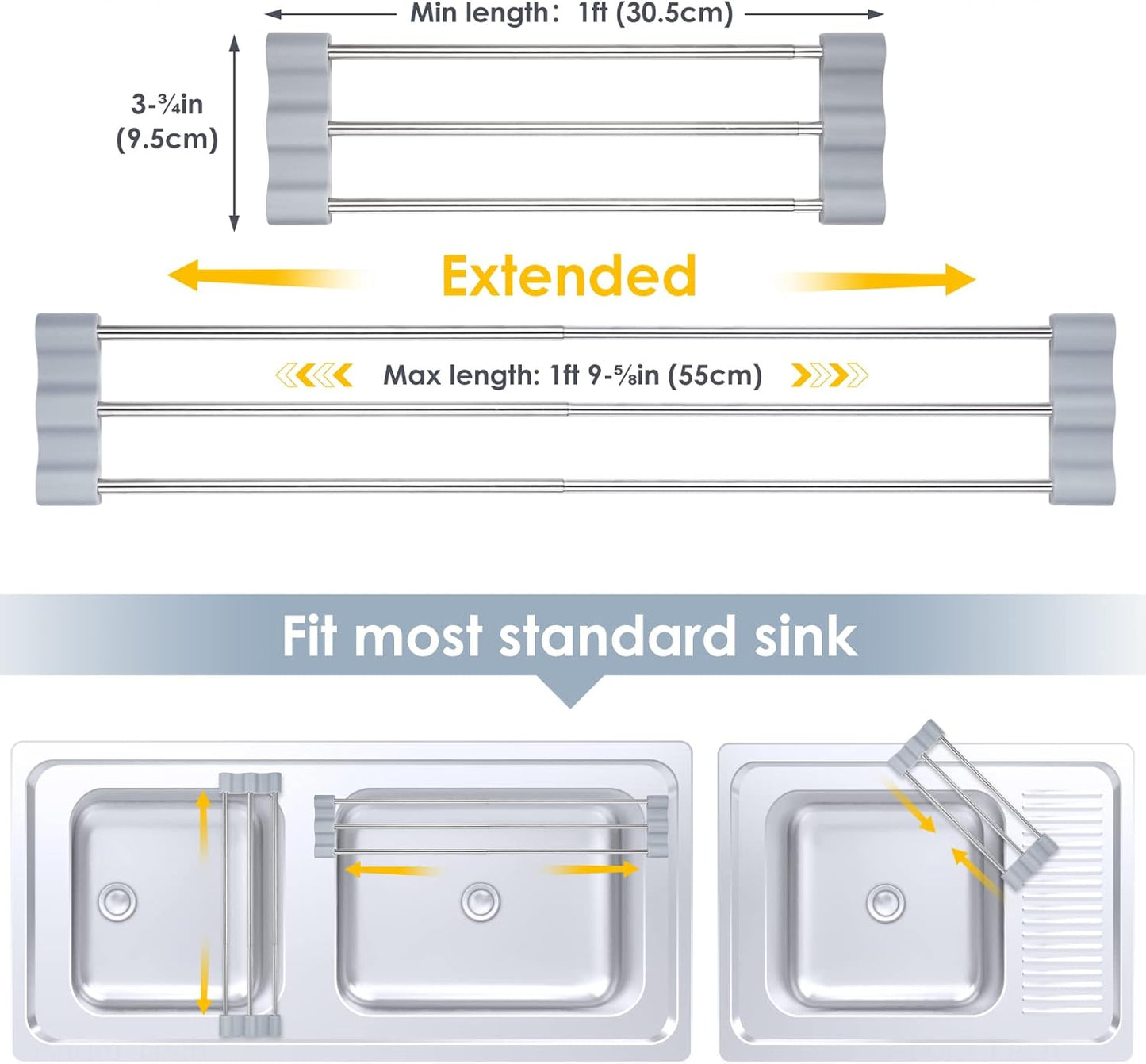 Tomorotec Adjustable Over-The-Sink Kitchen Rack for Dishcloths, Sponges, Bottles and Brushes