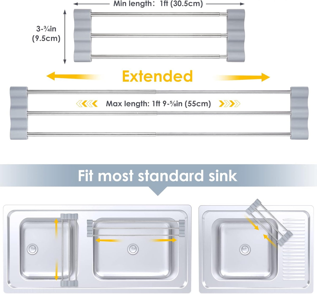 Tomorotec Adjustable Over-The-Sink Kitchen Rack for Dishcloths, Sponges, Bottles and Brushes