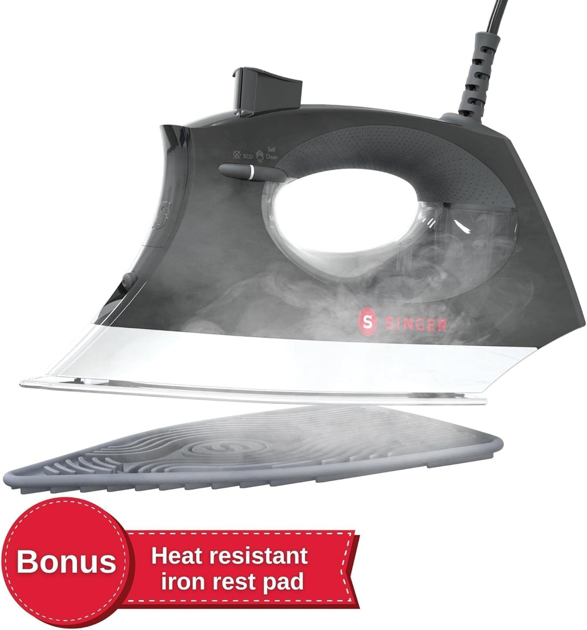 SINGER SteamCraft Plus 2.0 Steam Iron (1800W) | Steamer with Stainless Steel Plate, OnPoint