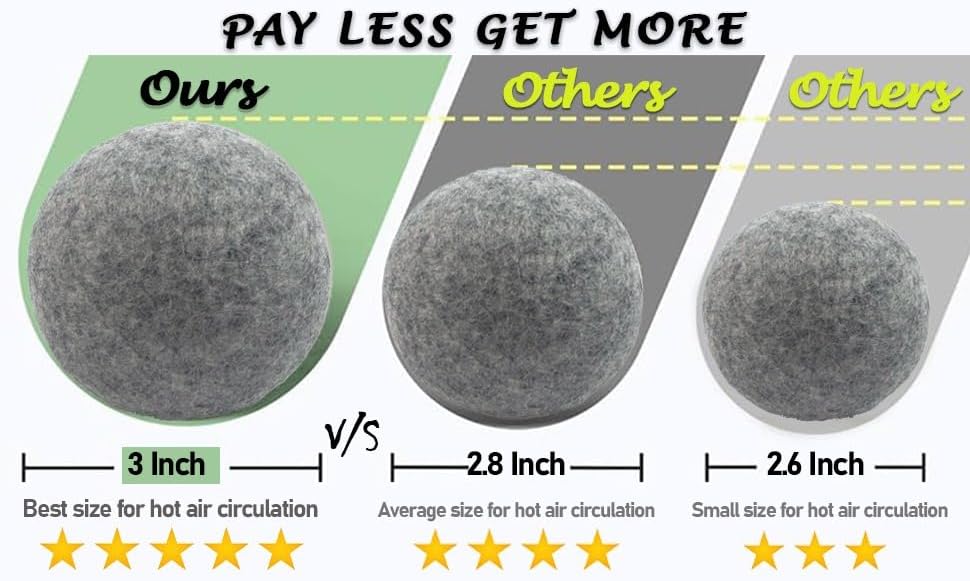 RAYTRADE Wool Dryer Balls 6-Pack 100% Made of Organic New Zealand Wool Reduces Clothing Wrinkles