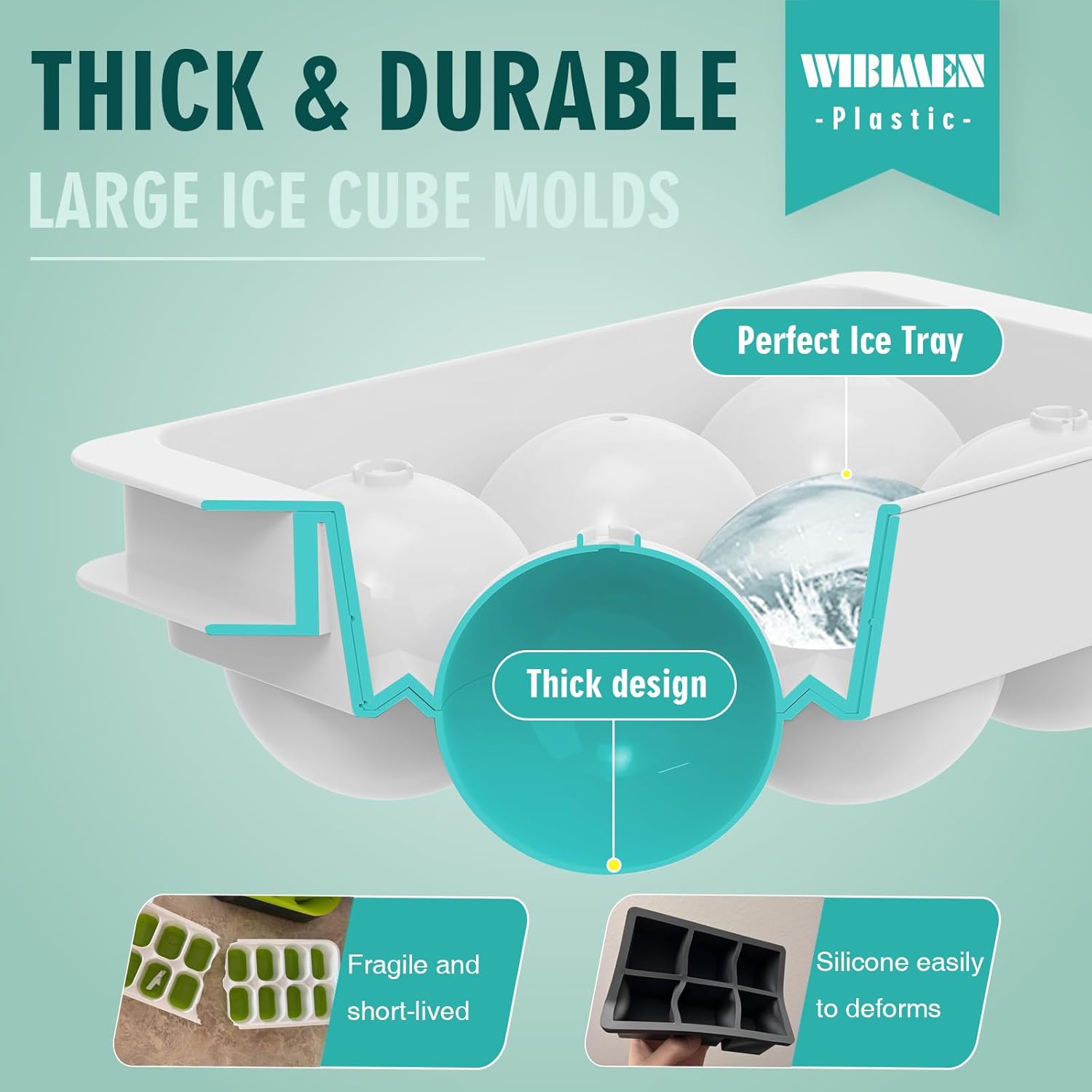 WIBIMEN Large Ice Cube Molds, Big Round Whiskey Ice Cube Trays for Freezer, Easy to Fill & Release