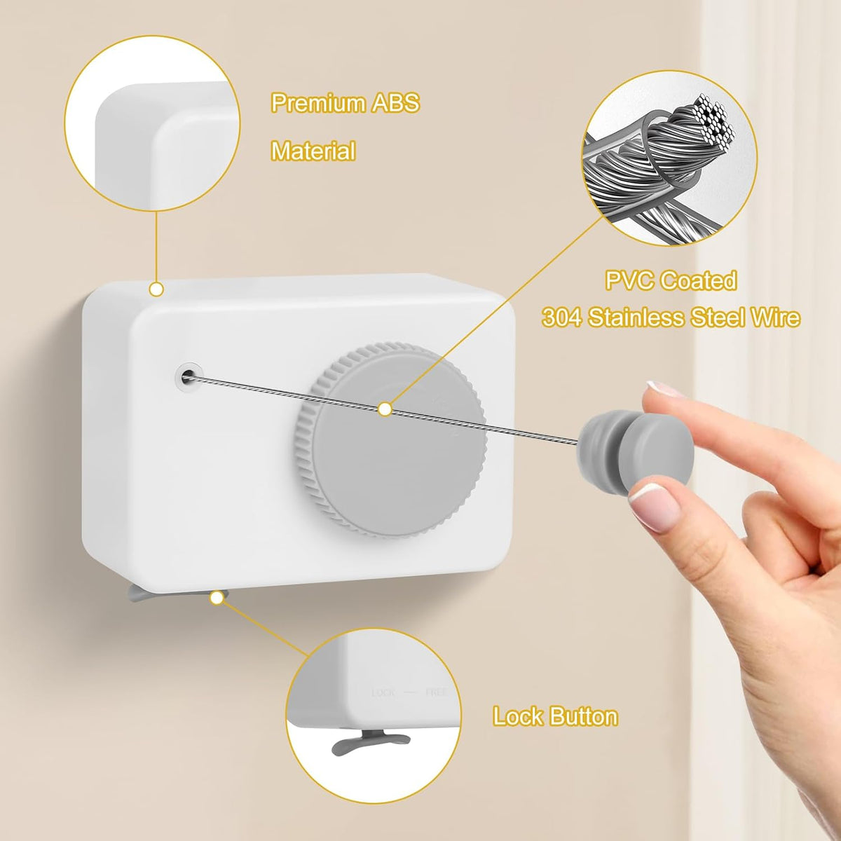 Retractable Clothesline Indoor/Outdoor, Anti-Sag for Drying Clothes Line Retracting Indoor/Outdoor