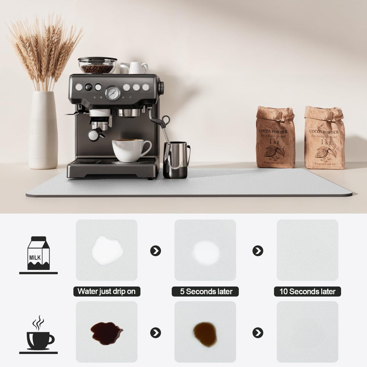 Dish Drying Mat for Kitchen Counter | Coffee Bar Mat for Countertops | Heat Resistant Drainer Mat
