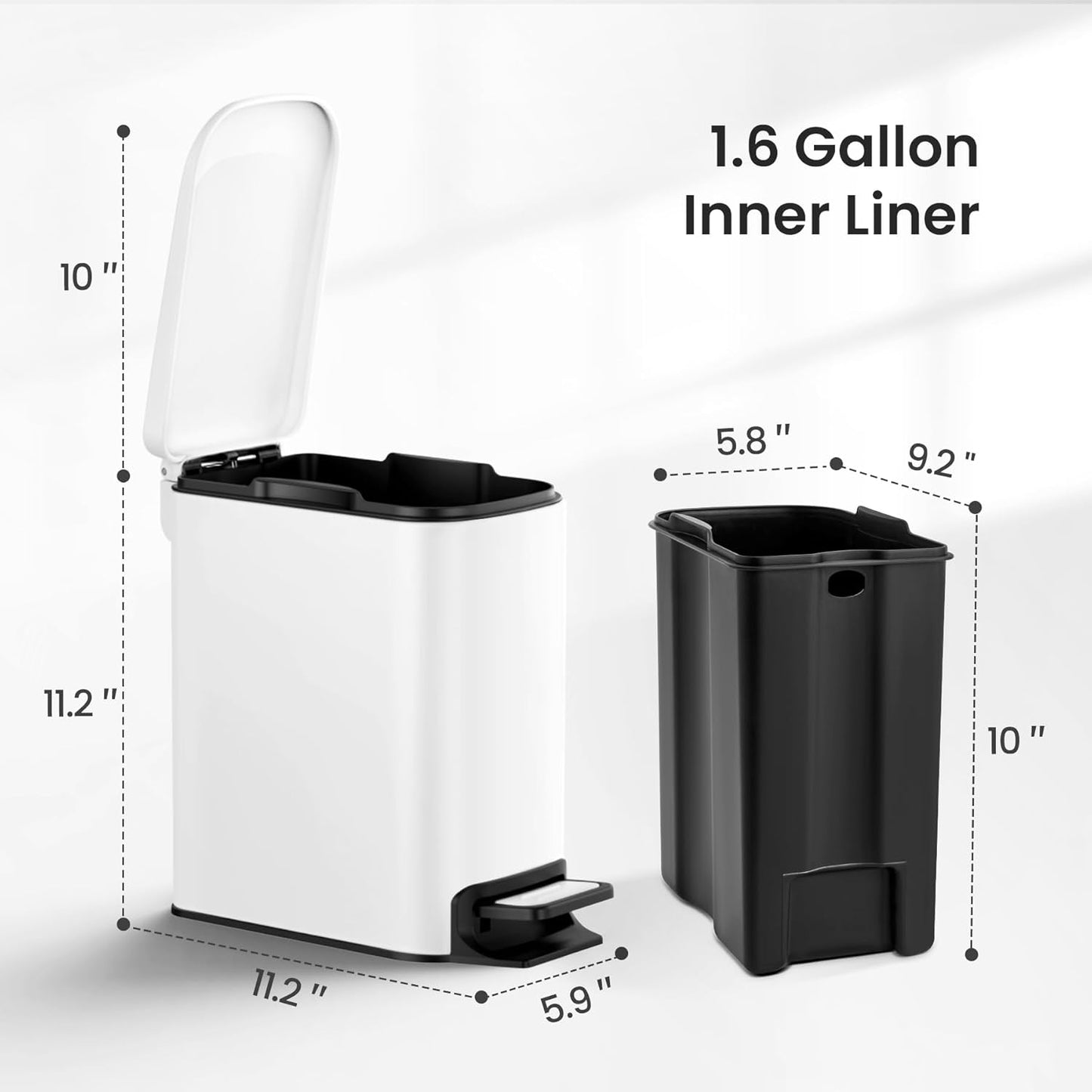 Cesun Small Bathroom Trash Can with Lid Soft Close, Step Pedal, 6 Liter / 1.6 Gallon Stainless