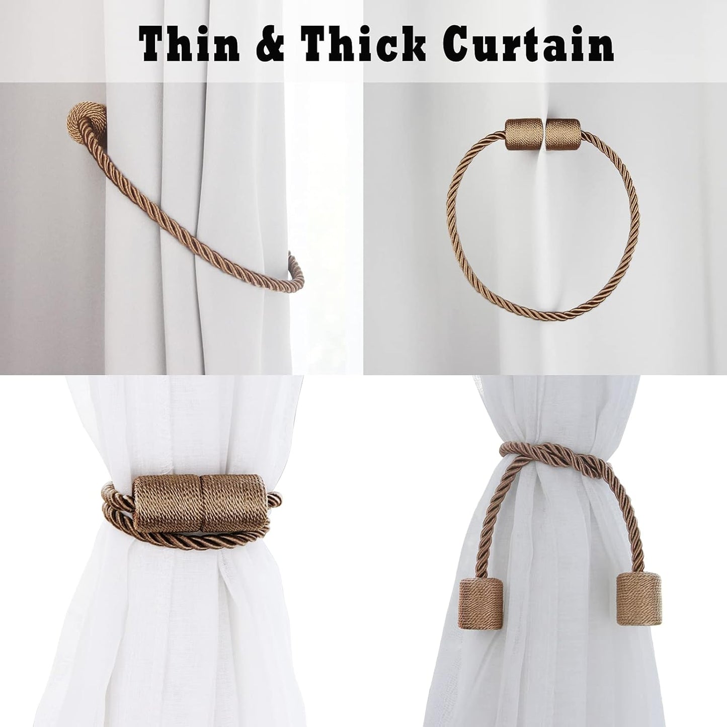 4 Pack Strong Magnetic Curtain Tiebacks Outdoor Elegant Decorative Tie Backs Modern Rope Tiebacks