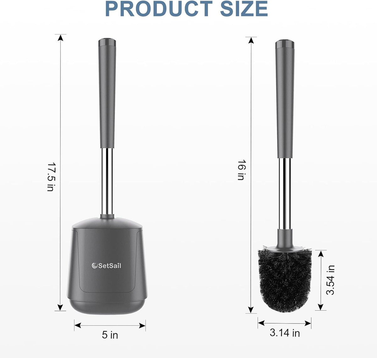 SetSail Toilet Brush and Holder 3 Pack, Self Closing Lid Toilet Bowl Brushes Holder Extra Long