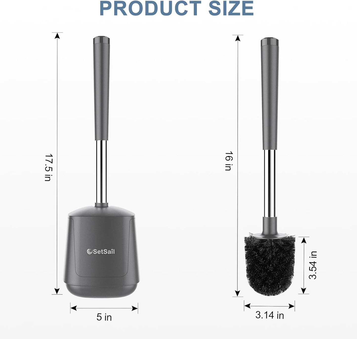 SetSail Toilet Brush and Holder, Self Closing Lid Toilet Bowl Brushes Holder and Extra Long Handle