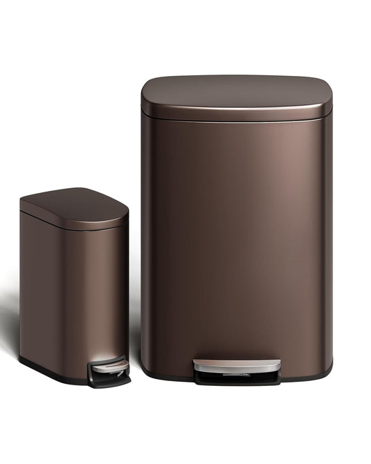 Garvee 13 Gal (50L) and 2.6 Gal (10L) Metal Trash Can Combo Set, Rustproof Garbage Can with Lid
